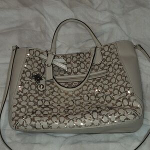 Coach Gold And Taupe Sequin Poppy Tote/satchel